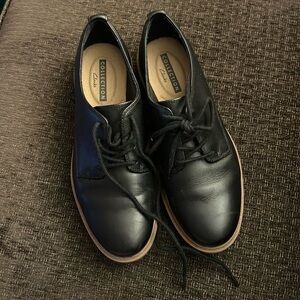 Clarks Black Leather Laced Loafers
